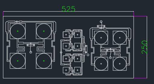 CAD-компонування RF-модулів та антен у корпусі (525×250 мм)